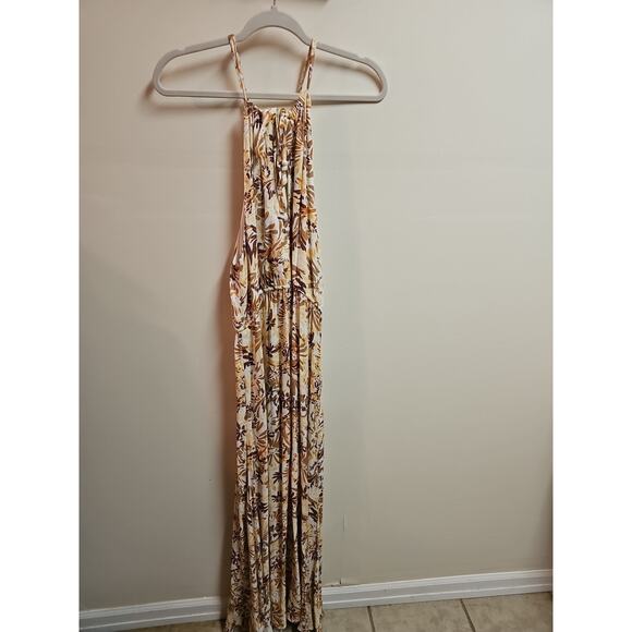 Joie Dress Womens XL Brown Bloom Boho Halter Maxi Pleat Slit Neutral Sundress - Picture 6 of 7
